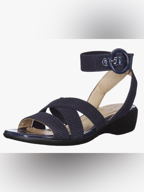 Life Stride Shoes - NIB [Life Stride] Temple Ankle Strap Flat Wedge Sandals Navy Blue Women’s 6 Wide